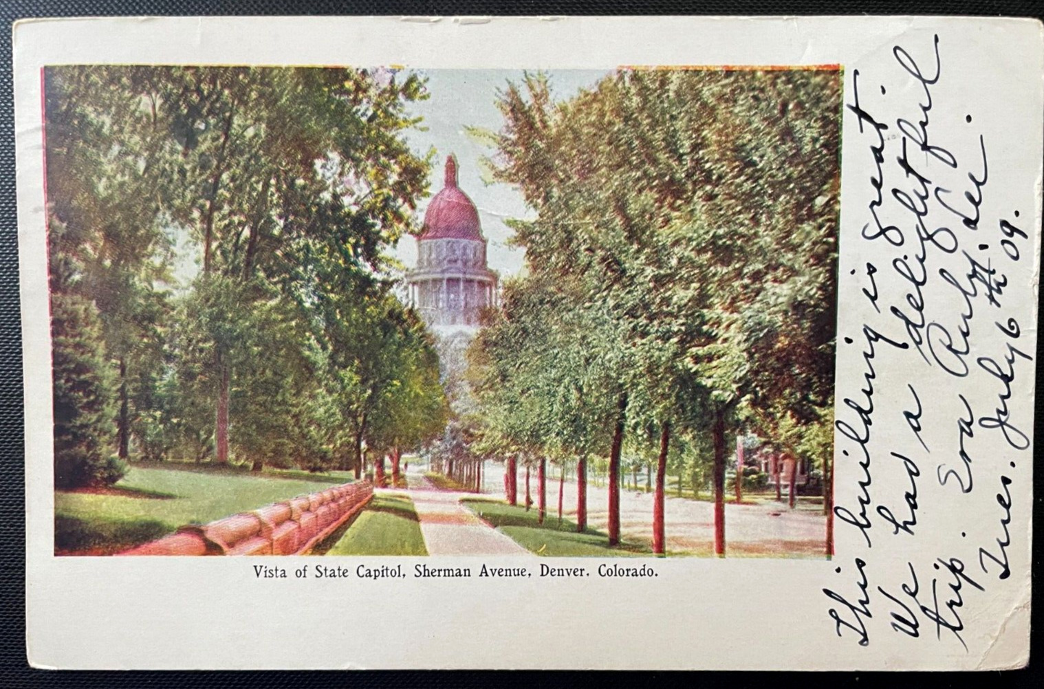 Vintage Postcard 1909 Vista of State Capitol, Sherman Ave, Denver, Colorado (CO)