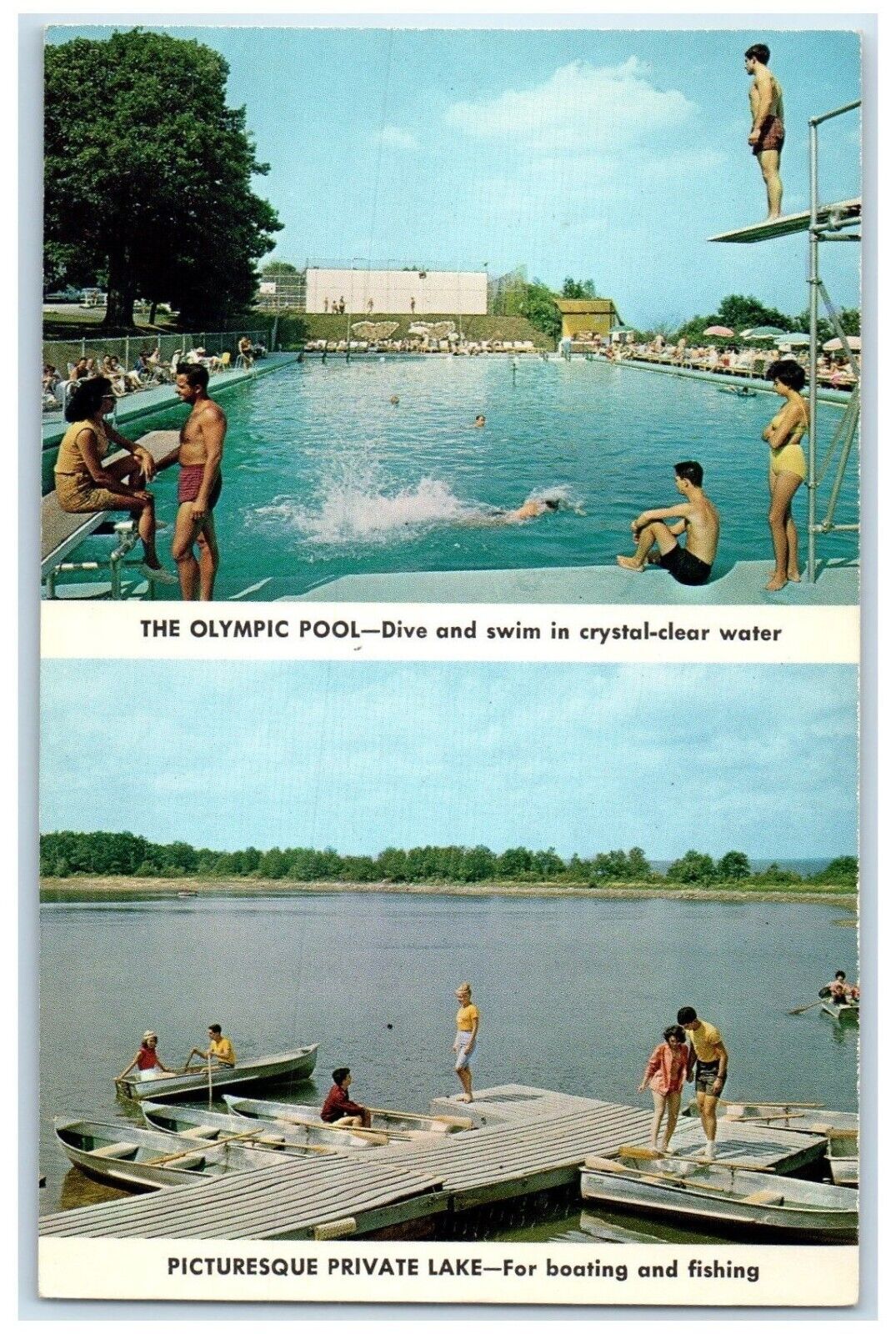 1960 Olympic Pool Picturesque Private Lake Sha Wan Qa Highview New York Postcard