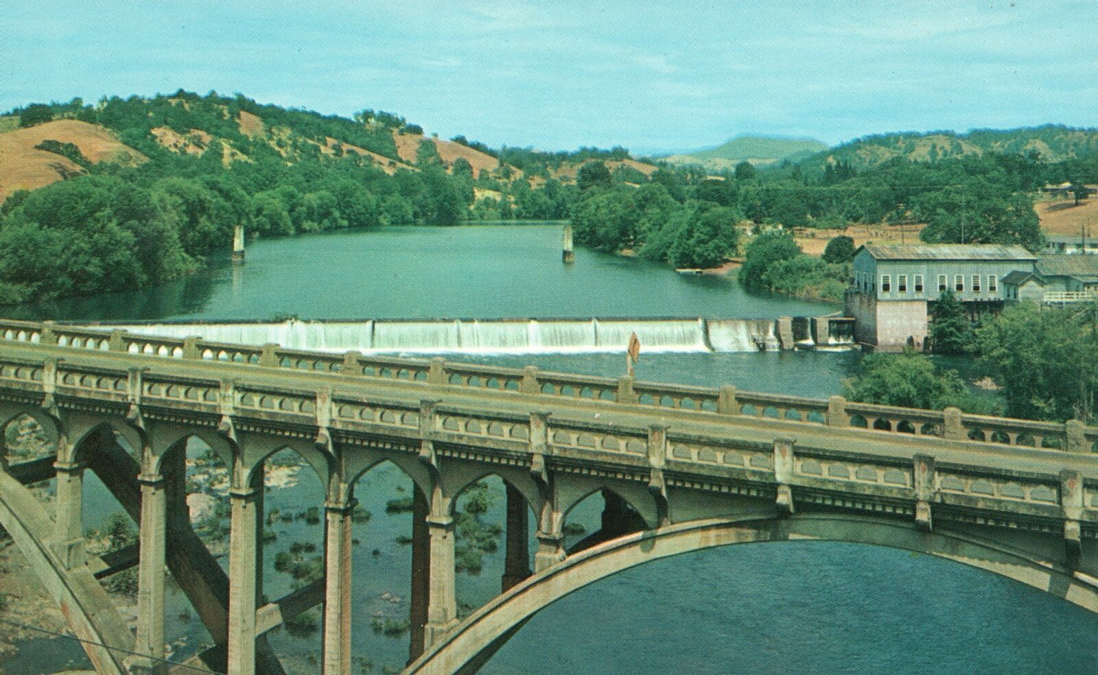 Vintage Postcard Winchester Dam New Bridge Over Ompqua Roseburgh Oregon OR