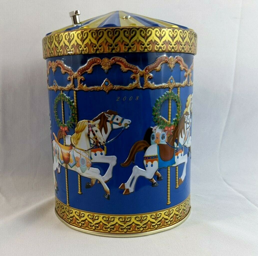 2008 Carousel Christmas Musical Empty Tin 5\'\' Tall Holiday Made In Germany