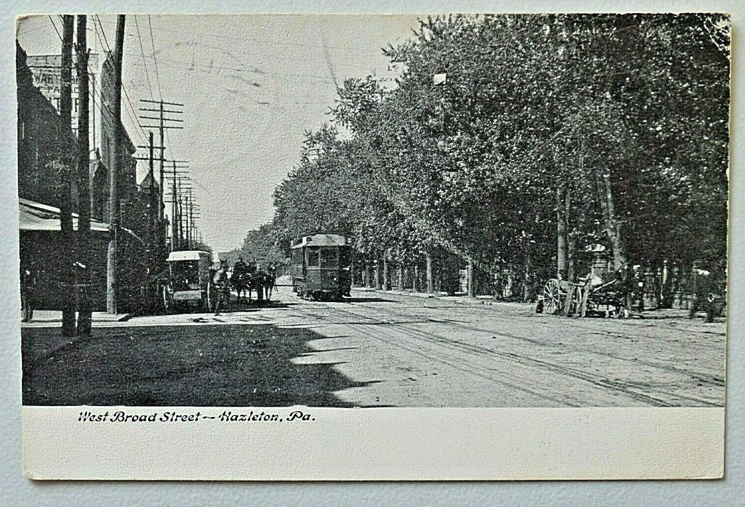West Broad Street, Hazleton, PA Postcard 1908 Post Horse Buggy 4830