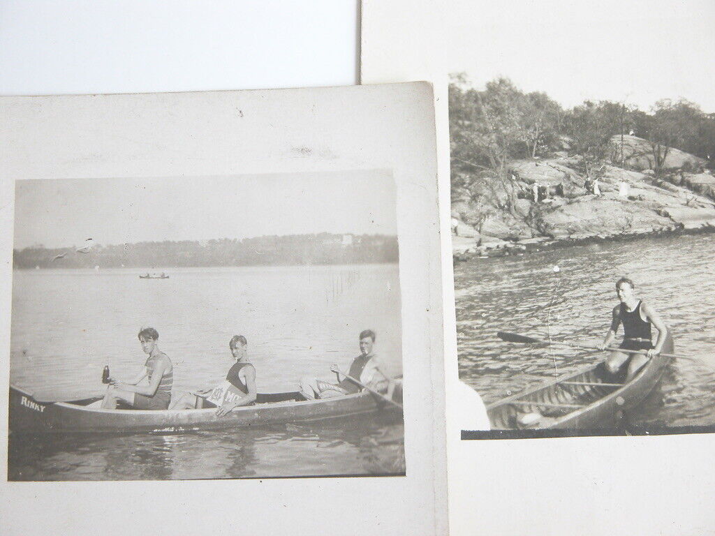1910 RPPC Real Photo Thaddeus Wilkerson Postcard Photograph Rinky Canoe Men