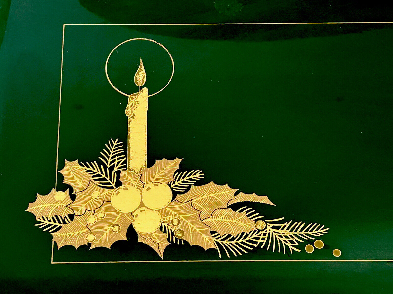 OTAGIRI Japan Green And GoldLacquer Christmas Serving Tray 17x11\