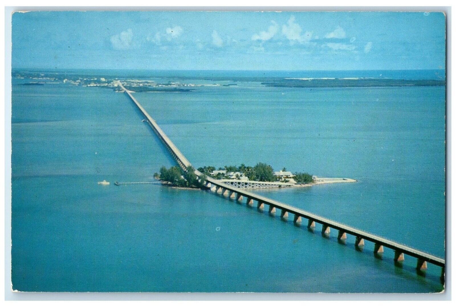 c1960 Air View Pigeon Key Seven Mile Bridge Overseas Highway Florida FL Postcard