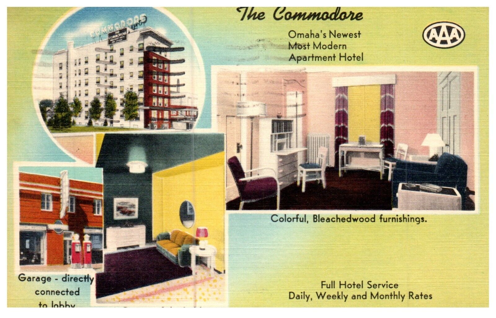 The Commodore Apartment Hotel Omaha, NE Nebraska Motel Adv Vintage 1950 Postcard