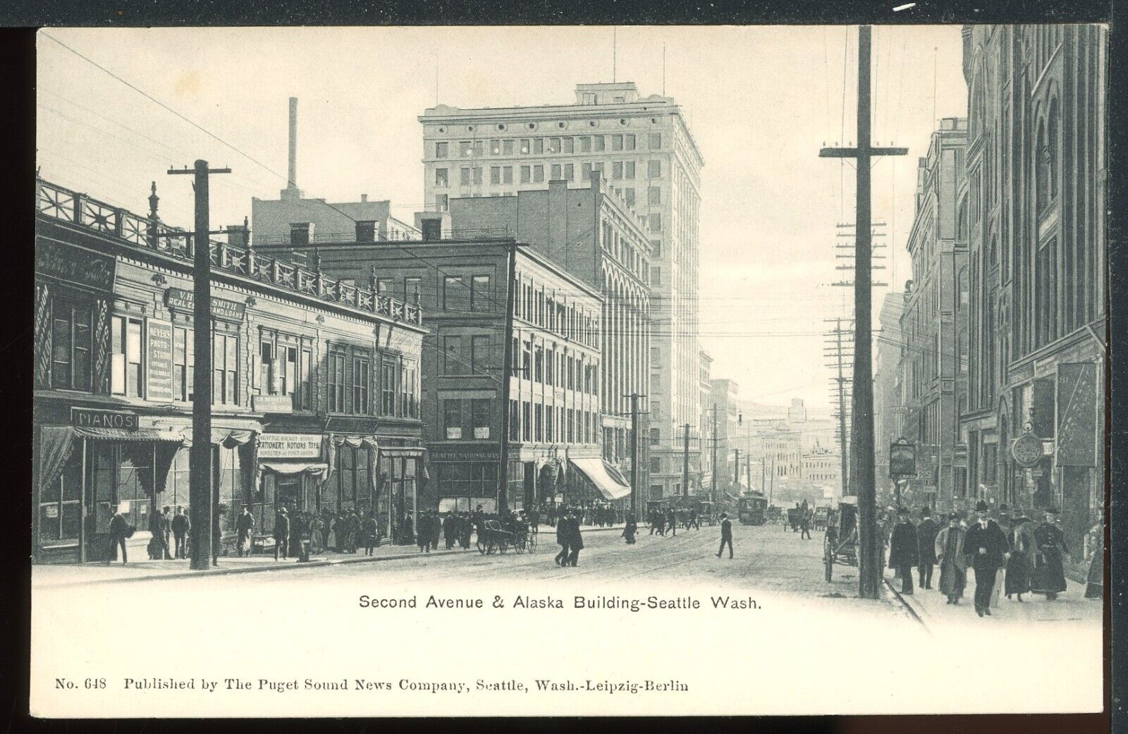 1900\'s UDB Seattle WA Second Avenue Alaska Building Historic Vintage Postcard