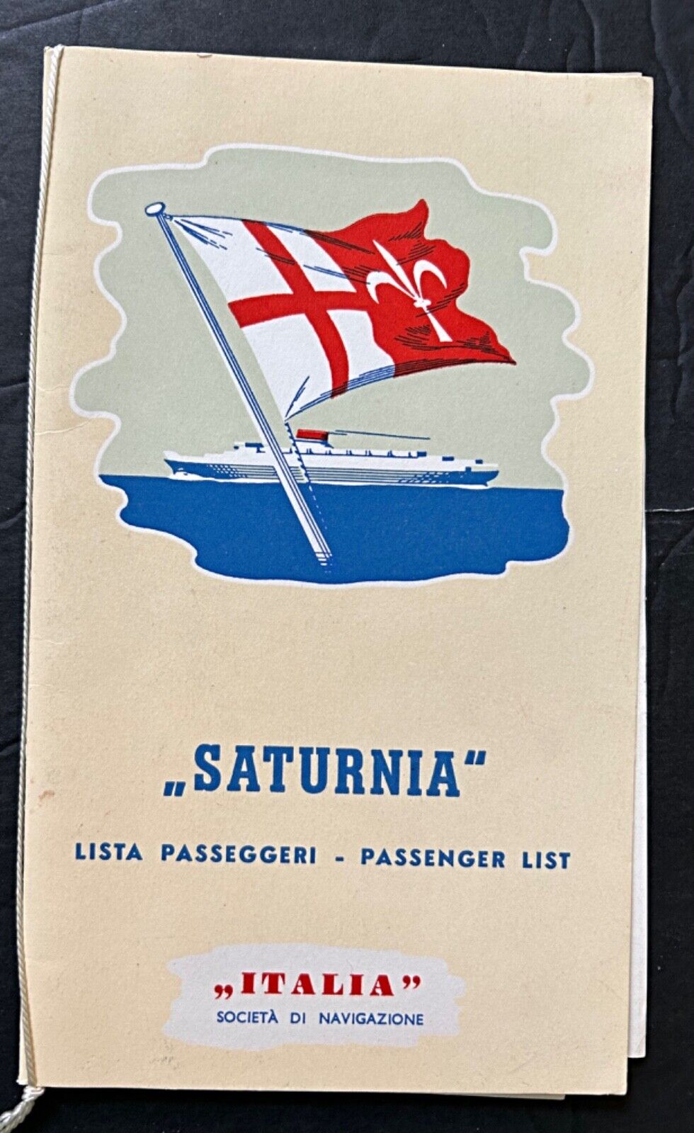 1964 Italian Steamship Saturnia Passenger List