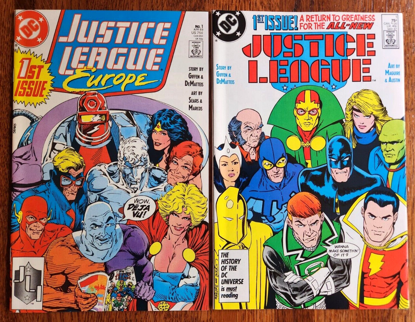 JUSTICE LEAGUE #1 +JUSTICE LEAGUE EUROPE #1 (LOT of TWO) 1987-89, NEW, Near Mint