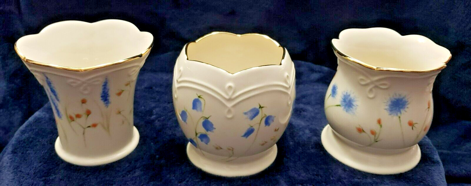 Lenox Set Of 3 Floral Votive Candle Holders with Gold Trim New Without Box