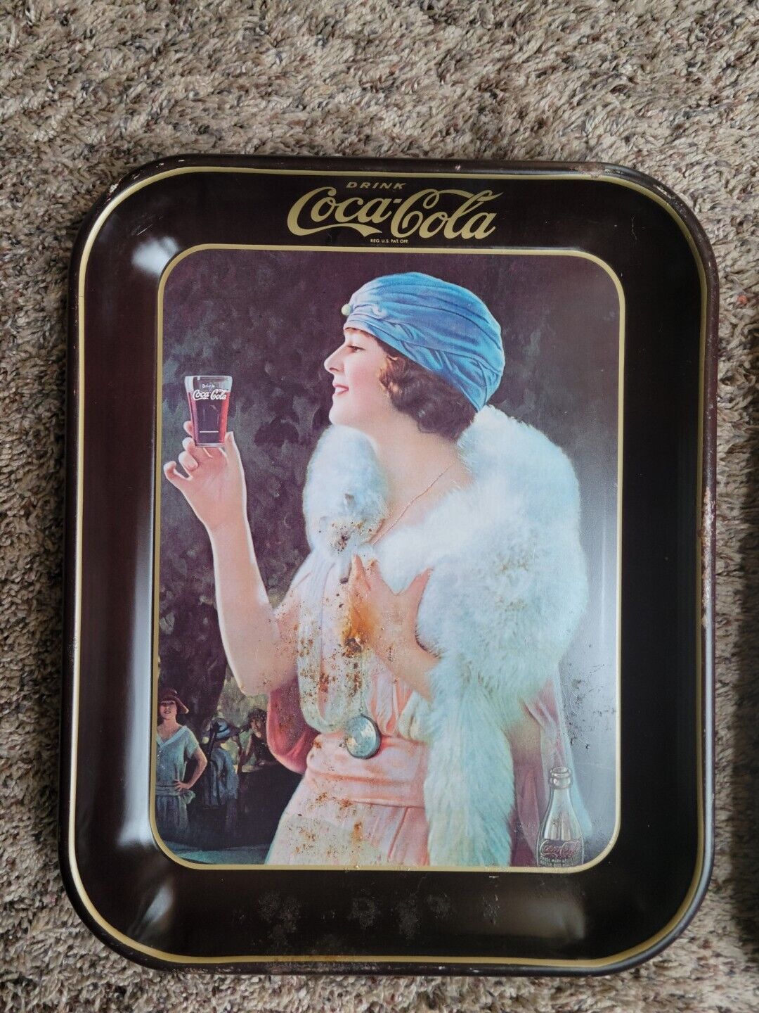 ANTQ COCA COLA TRAY 1920S  REPO 1973 VERSN LITHOGRAPH WOMAN FLAPPER COKE 13