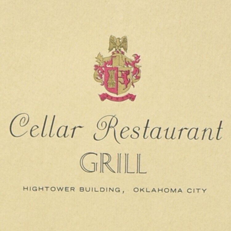 1960s Cellar Grill Restaurant Menu Frank Hightower Building Oklahoma City OK