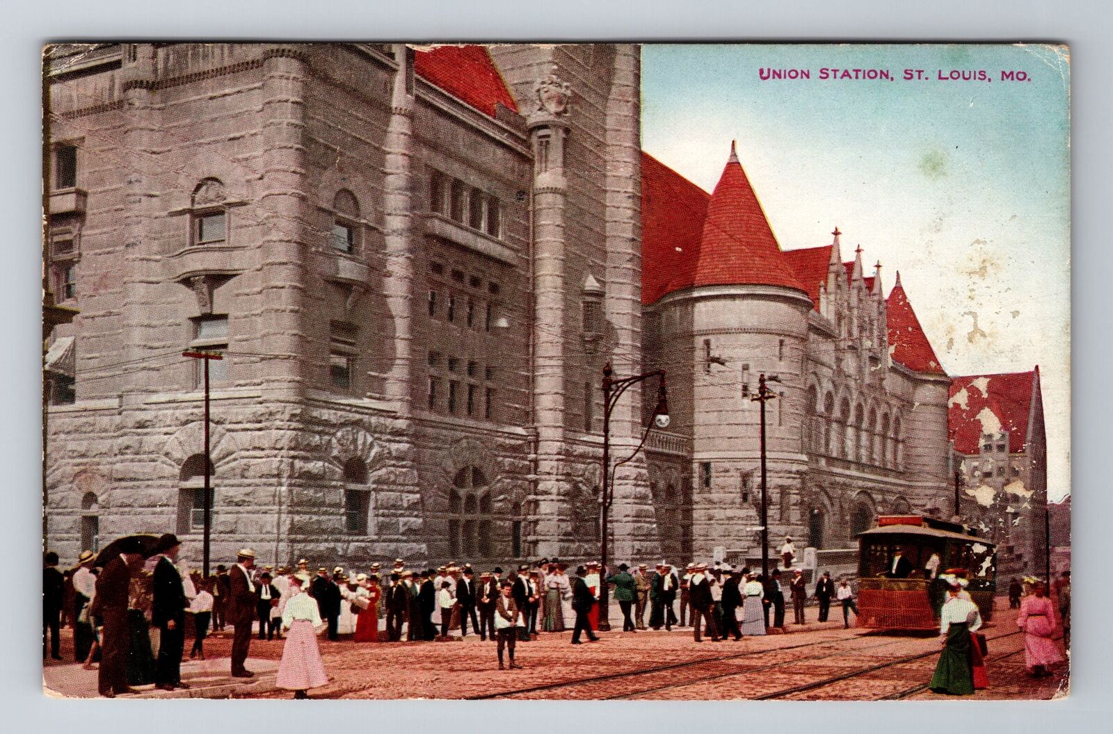 St Louis MO-Missouri, Crowd Outside Union Station, Antique Vintage Postcard