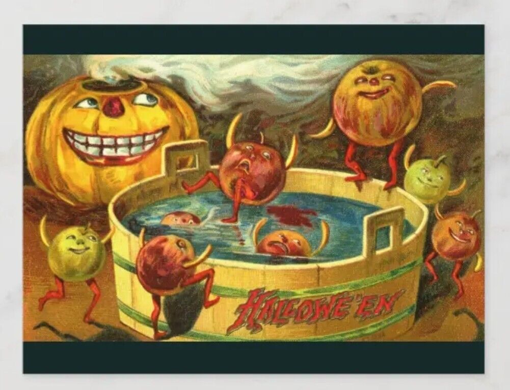 *Halloween* Postcard: Gourd & Veggie Pool Party Vintage Image~Reproduction