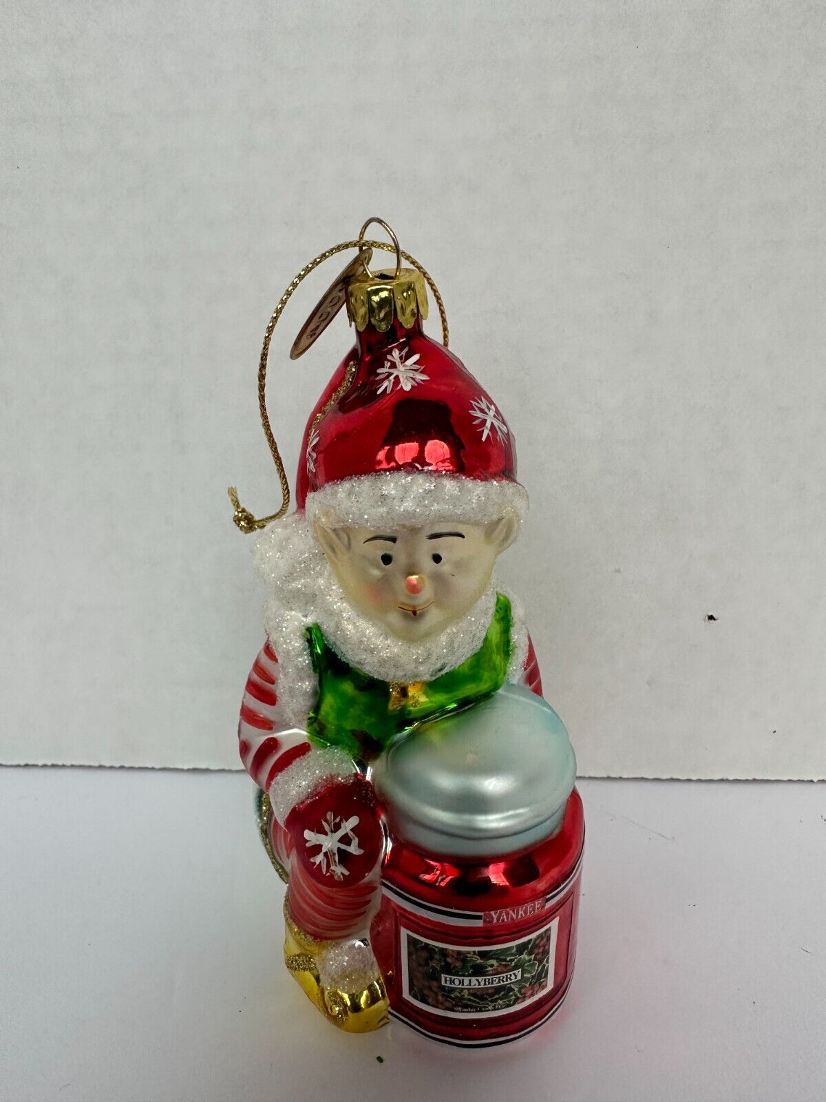 Christmas Ornament, 2004 Yankee Candle Snowflake Blown Glass Elf,  Vintage, Box