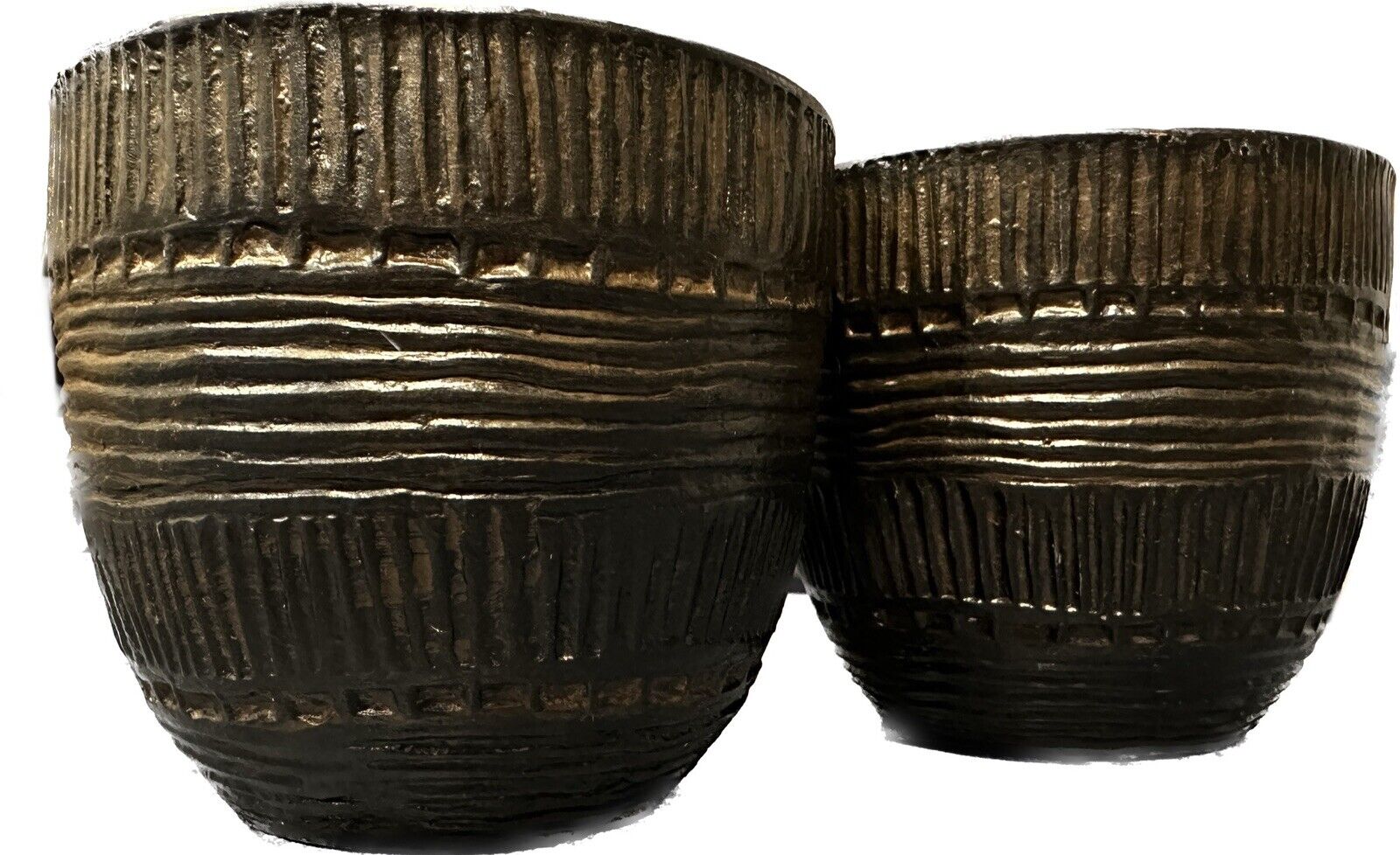 VTG 2 Terracotta Black Glazed Pottery Bowls : Pots, Hand Stamped, “LEI” Antique