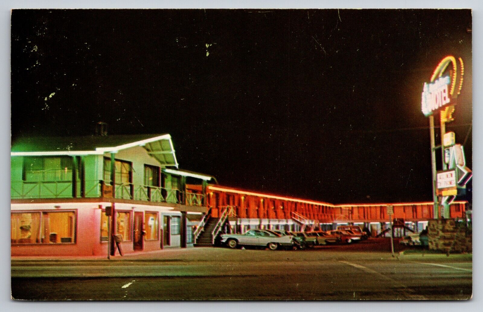 Apache Pines Motel Show Low Arizona AZ Chrome Night Scene c1960 Postcard