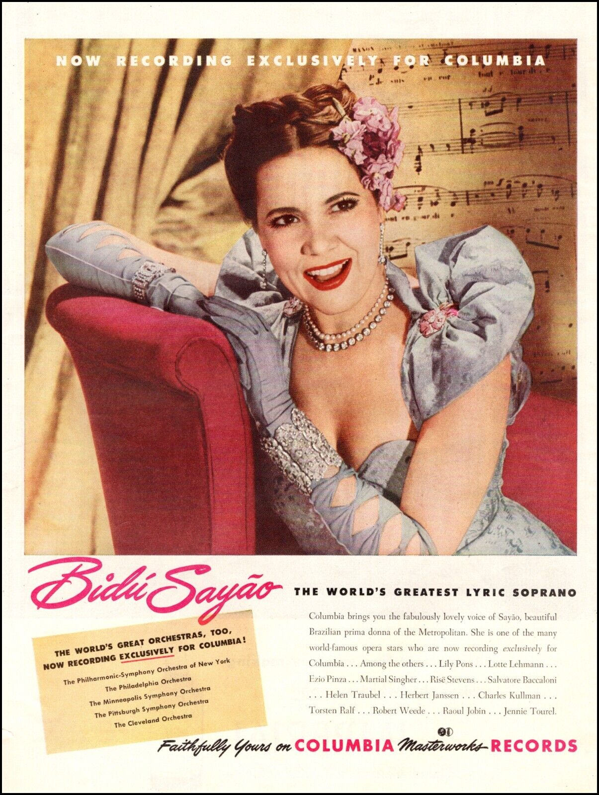 1946 vintage Opera Ad BIDU SAYAO The Met\'s Lovely Brazilian Lyric Soprano 063024