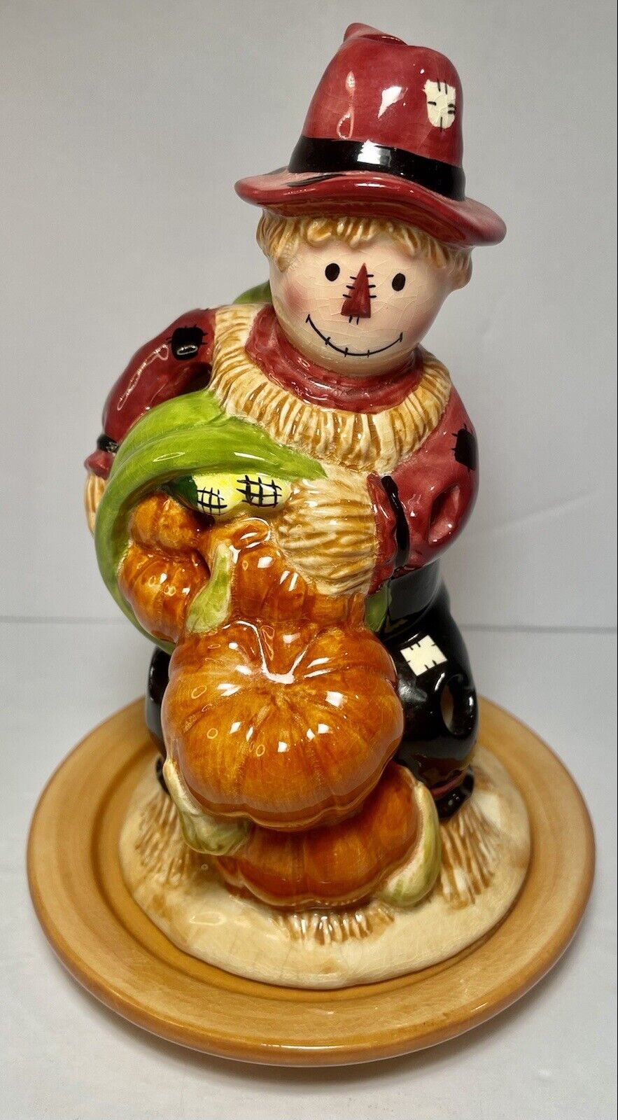 Russ Harvest Homecoming Scarecrow Candle Votive Incense Holder Ceramic Two Piece