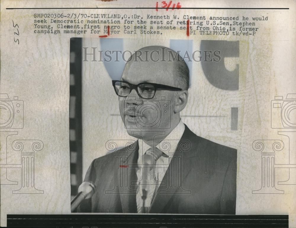 1970 Press Photo Dr. Kenneth W. Clement Democratic Nominee