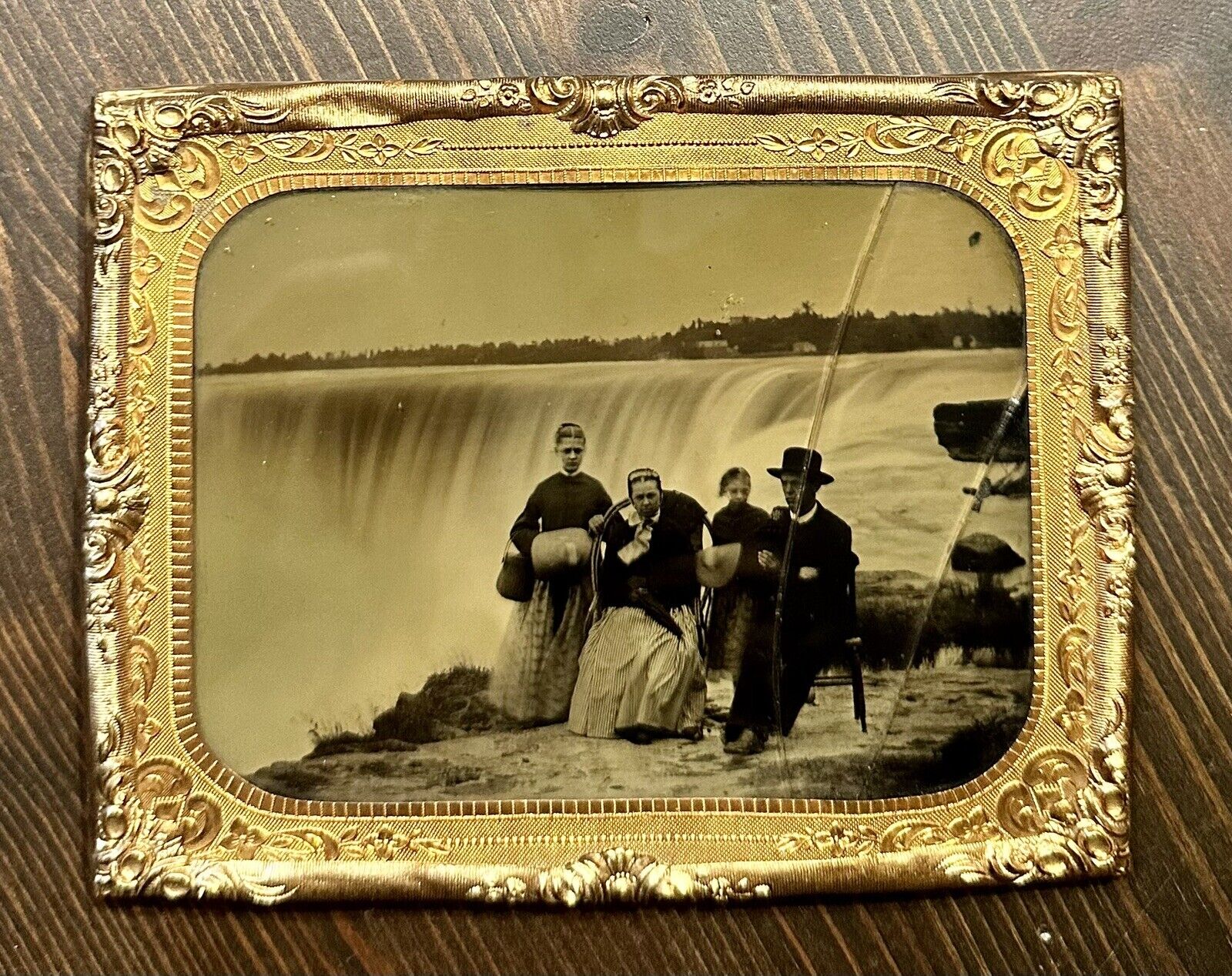 Half Plate Ambrotype Victorian People at Niagara Falls Early 1860s Photo