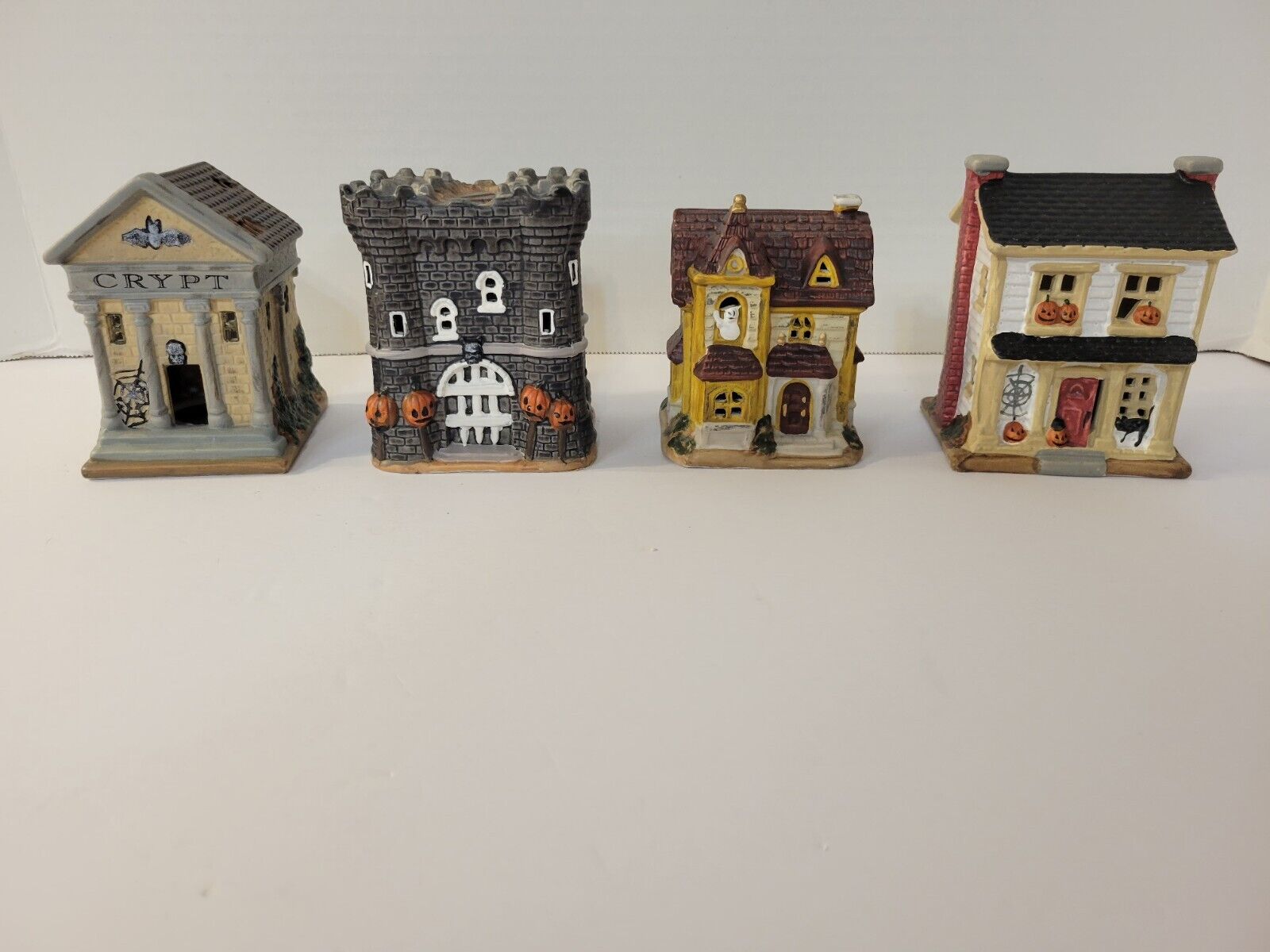 Set Of 4 Ceramic Halloween Houses, Fall