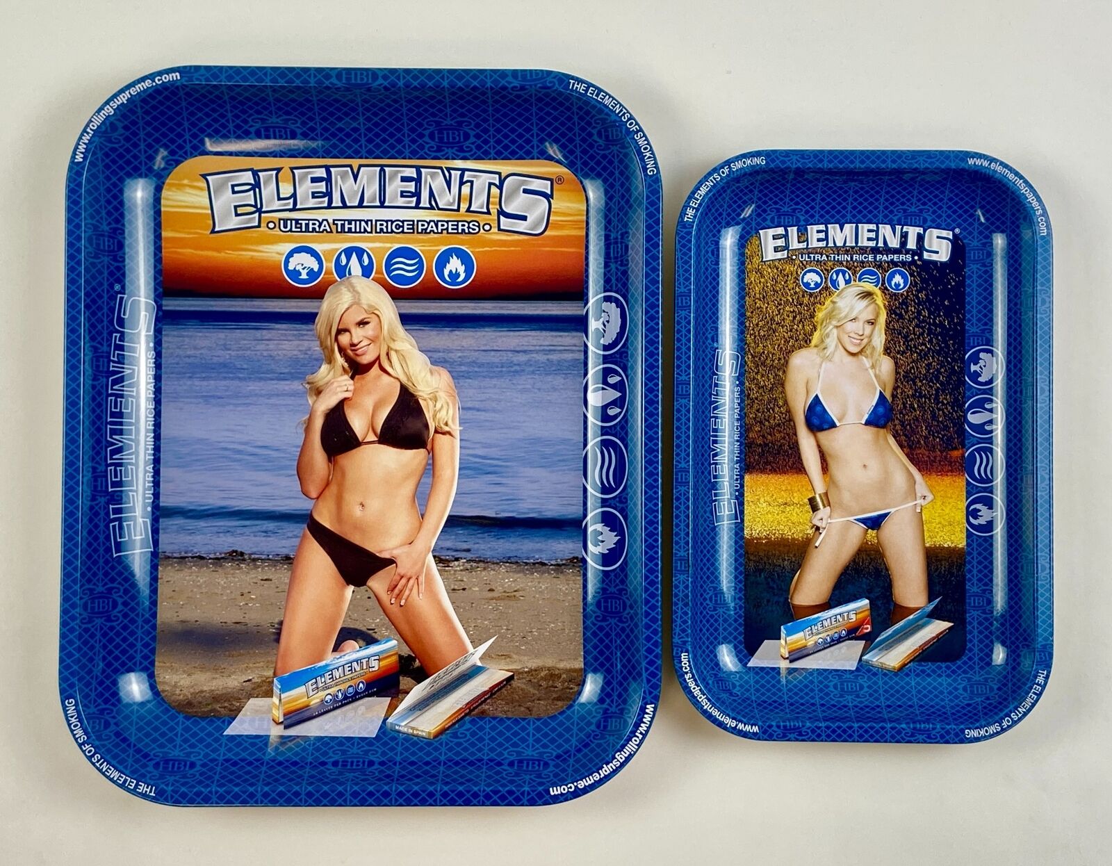 Elements Rolling Tray Bikini Girl Blonde Design Assorted Size Lot of 2