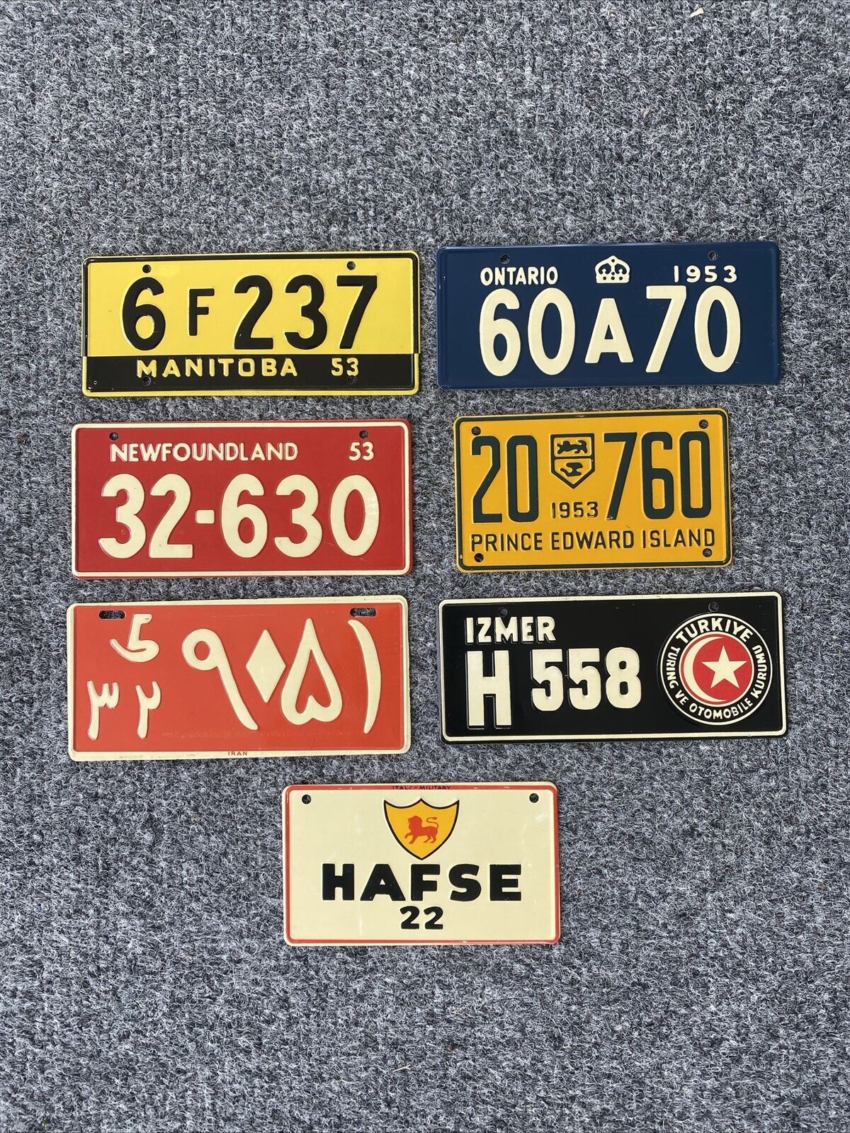 Lot of 7 Vintage 1953 Wheaties General Mills International Mini License Plates
