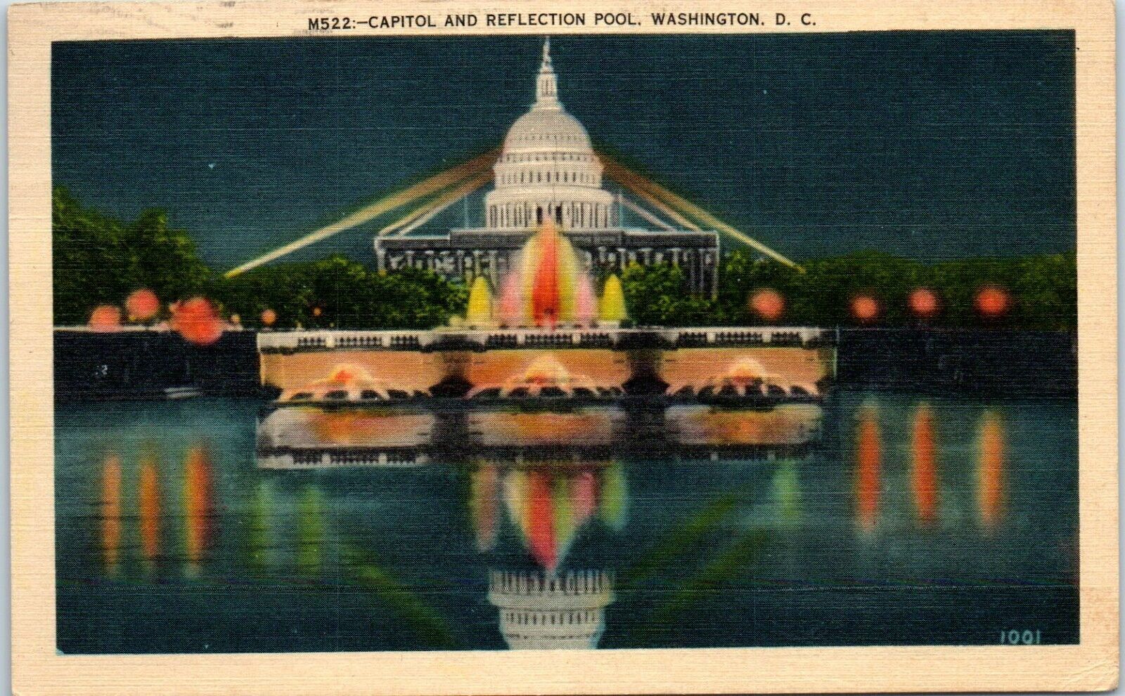 1941 Linen Postcard Washington D.C. Capitol and Reflection Pool