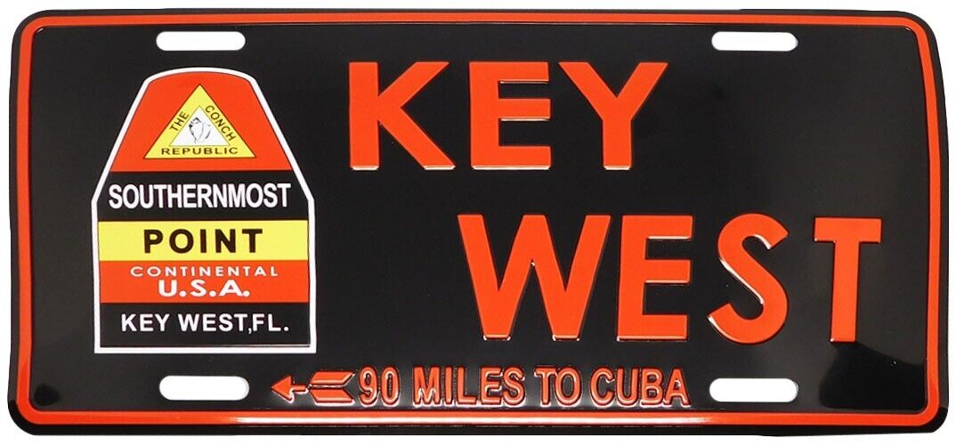 KEY WEST CONCH REPUBLIC SOUTHERN MOST POINT BLACKAluminum Embossed License Plate