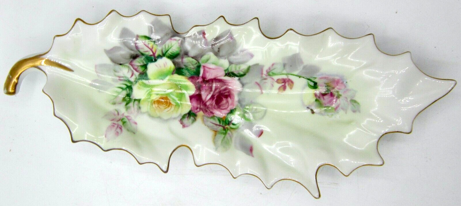 Arnart Porcelain Leaf Shaped (7457) Dish (11 In.) Roses - Japan