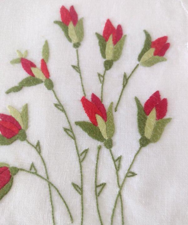 Vintage Linen Tablecloth Set Porthault Red Roses French Embroidery Round 90\