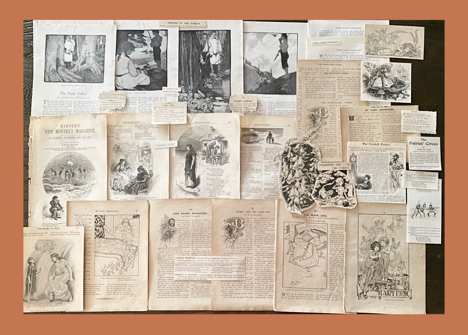 FAIRY FANTASY Ephemera Lot~Antique Magazine Pages,Stories,Vtg Illustration Art+
