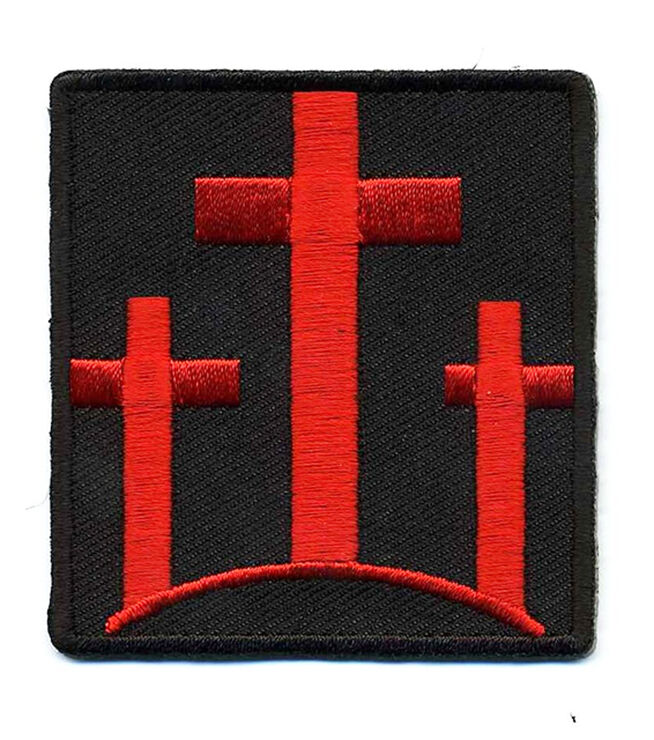 THREE CROSSES Christian Embroidered  RED CROSSES HOOK PATCH