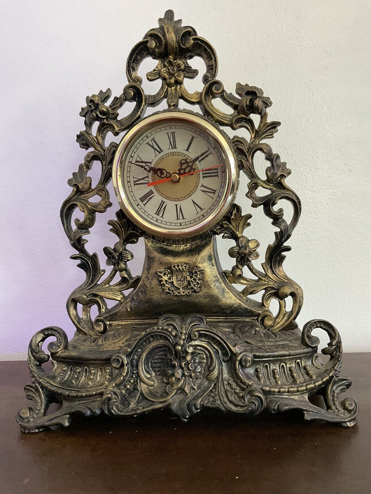 Vintage Antique Gold Cast Iron Art Nouveau Victorian Mantle Clock 