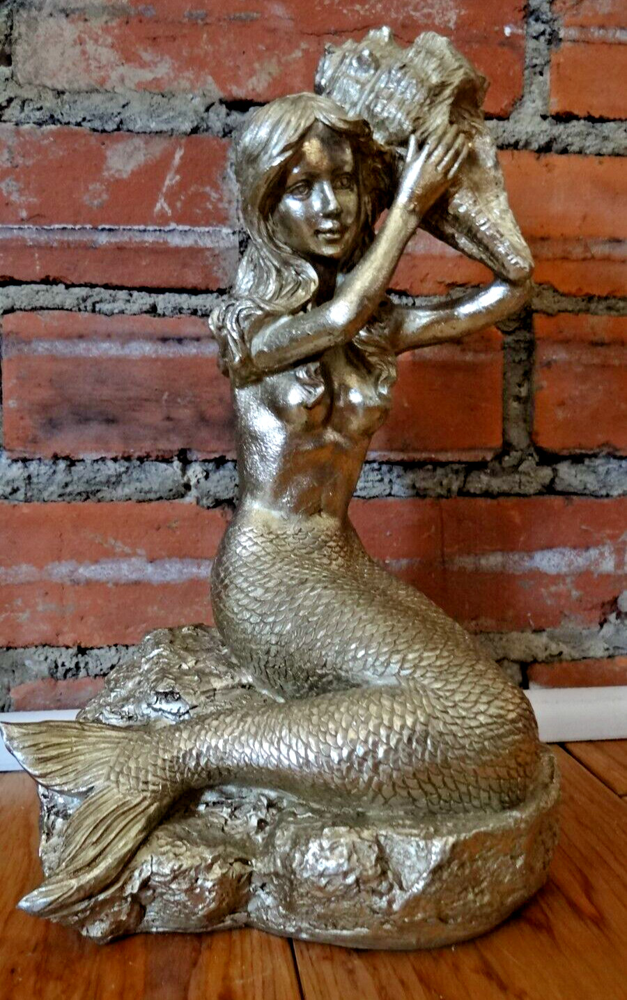 Mermaid Holding A Seashell Figurine 11” Tall