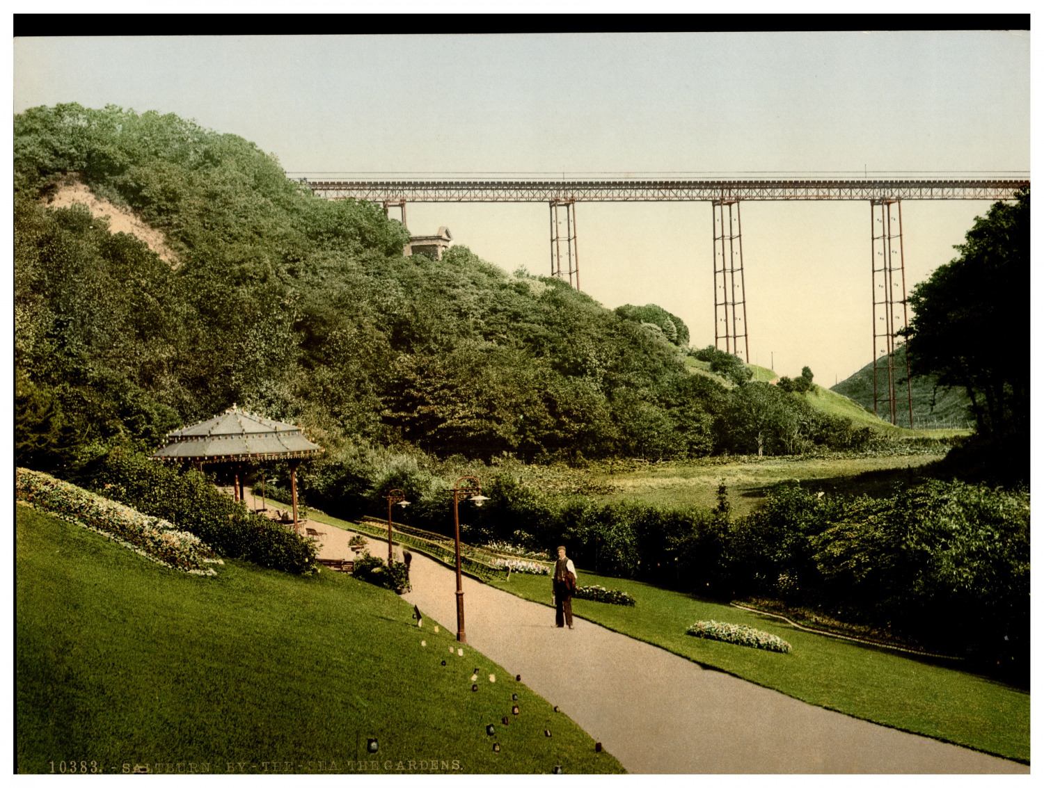 England. Yorkshire. Saltburn-by-the-Sea. The Gardens. Vintage Photochrome by P