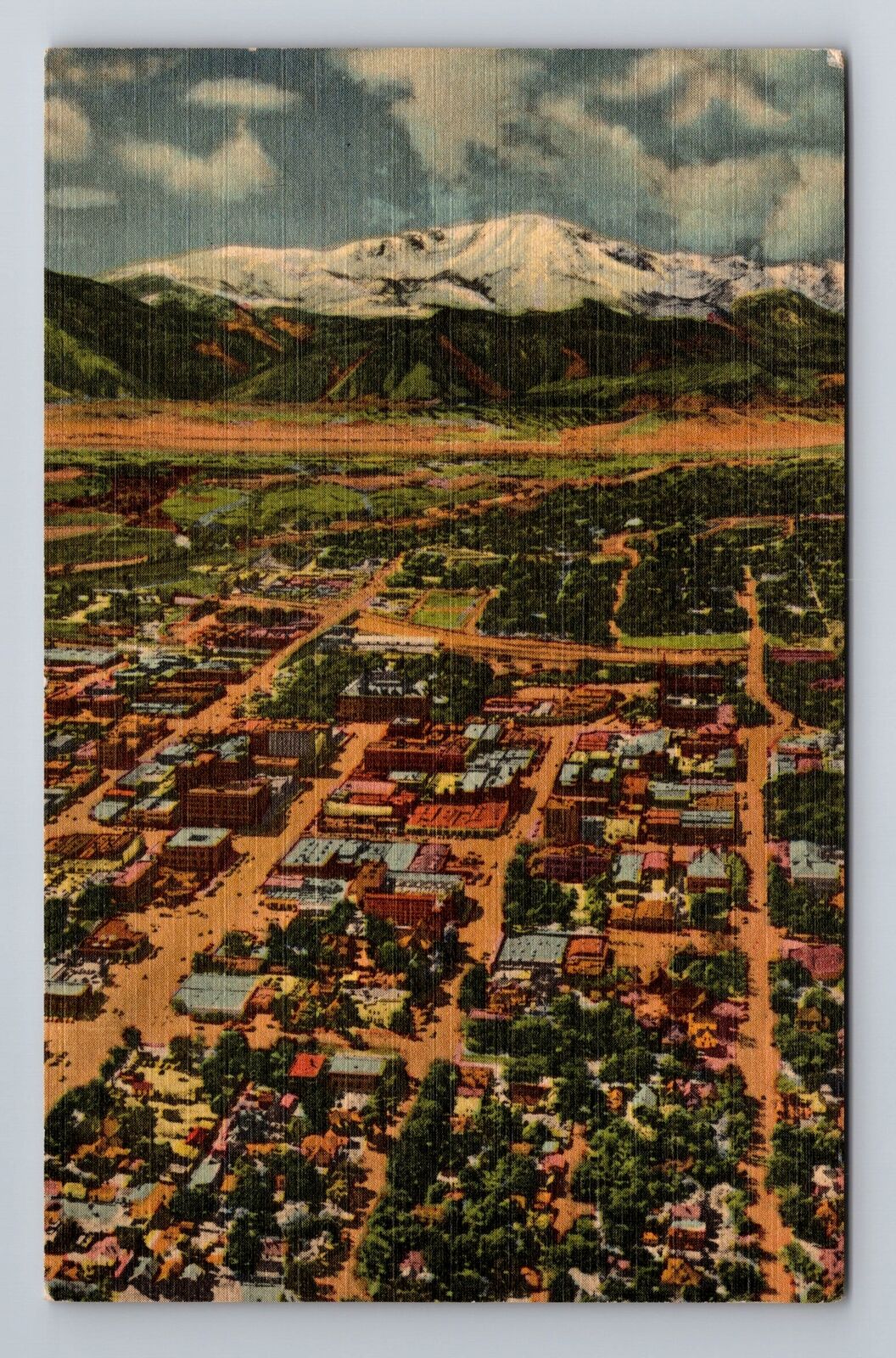 CO-Colorado, Aerial City View, Pikes Peak, Vintage c1955 Souvenir Postcard