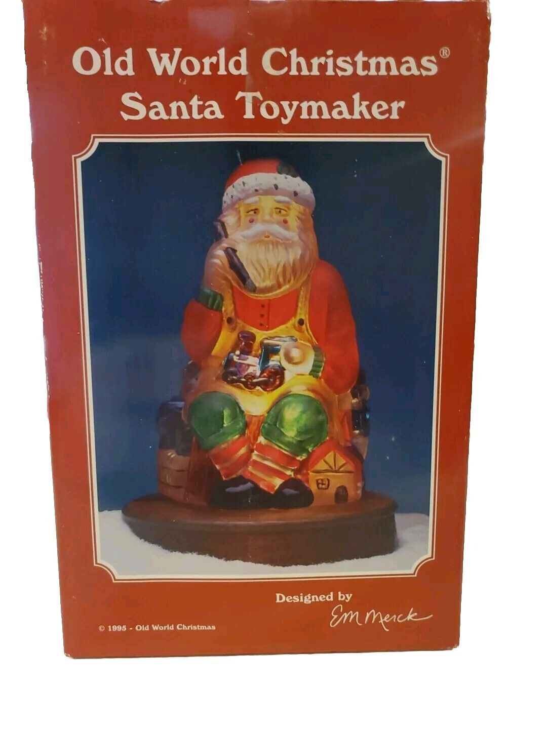 Vintage OLD WORLD CHRISTMAS SANTA TOYMAKER 1995 LIGHTED GLASS EM MERCK ORIG box