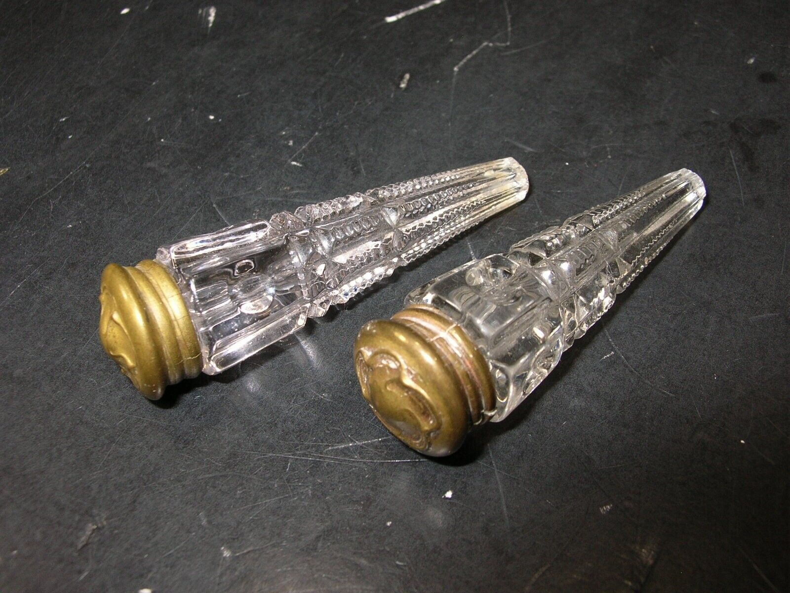 Pair of Antique Cut Crystal Lay Down Cone Shape Scent Bottles / Perfumes