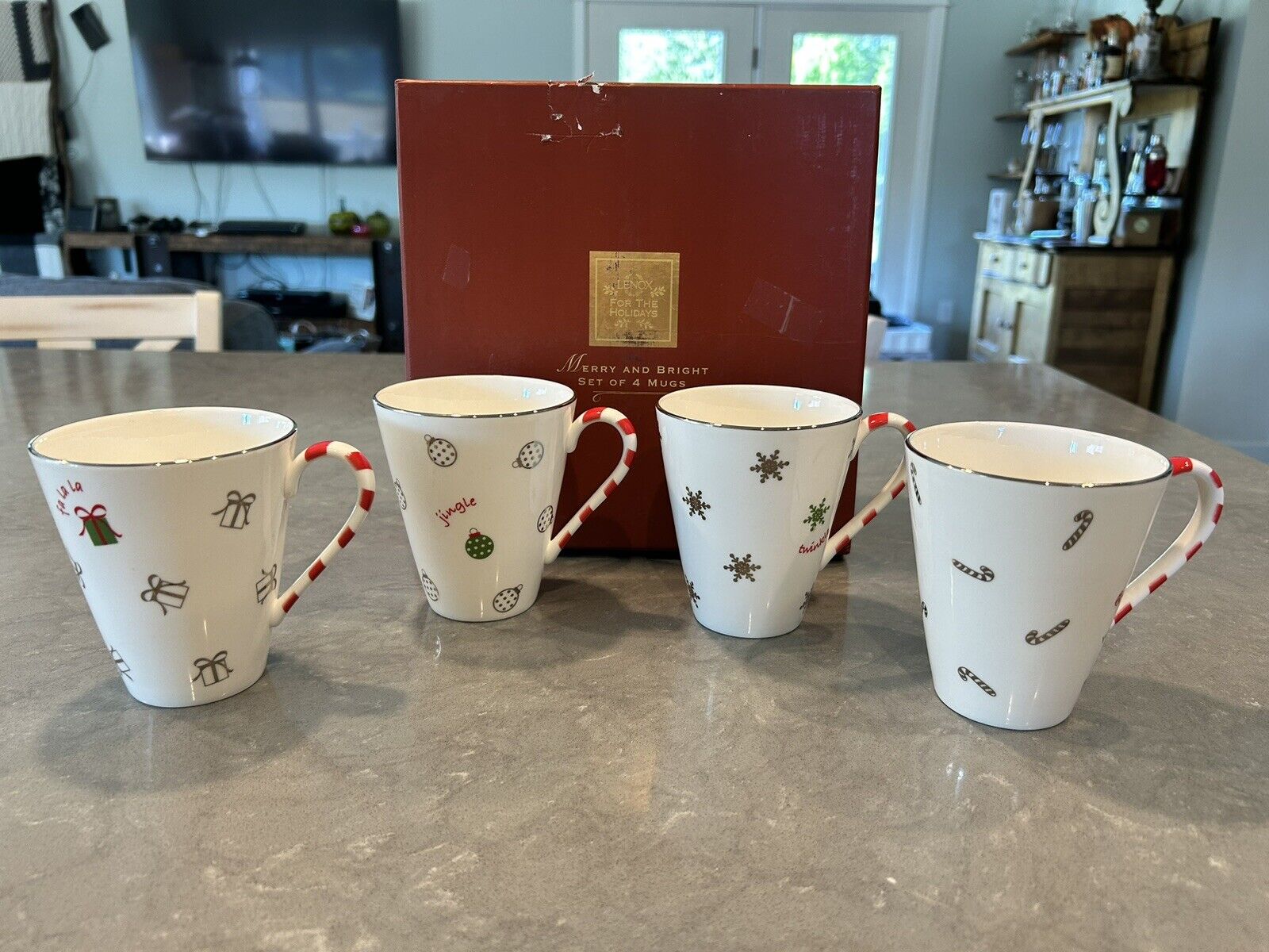 Lenox For The Holidays Merry & Bright Coffee Tea Mugs Set of 4, Christmas, NIB 