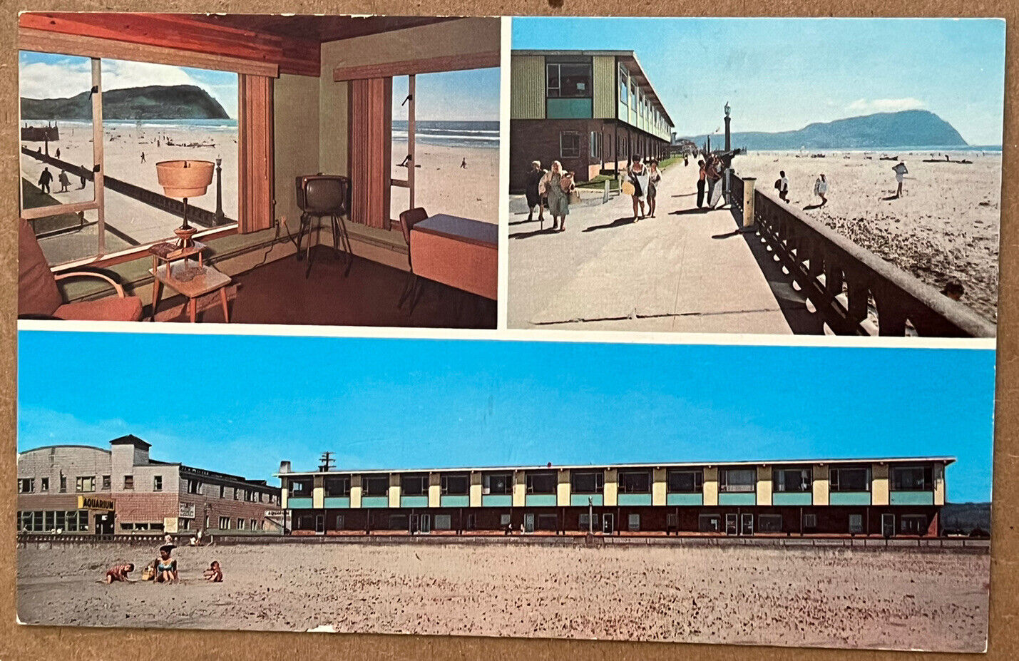 Seaside Oregon Ocean Front Motel Hotel Interior Multi View Vintage Postcard