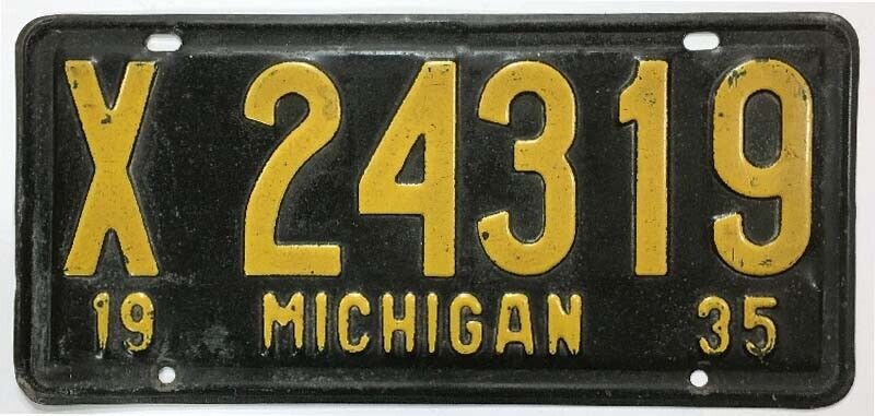Michigan 1935 License Plate X 24319 Original Paint in Good Condition