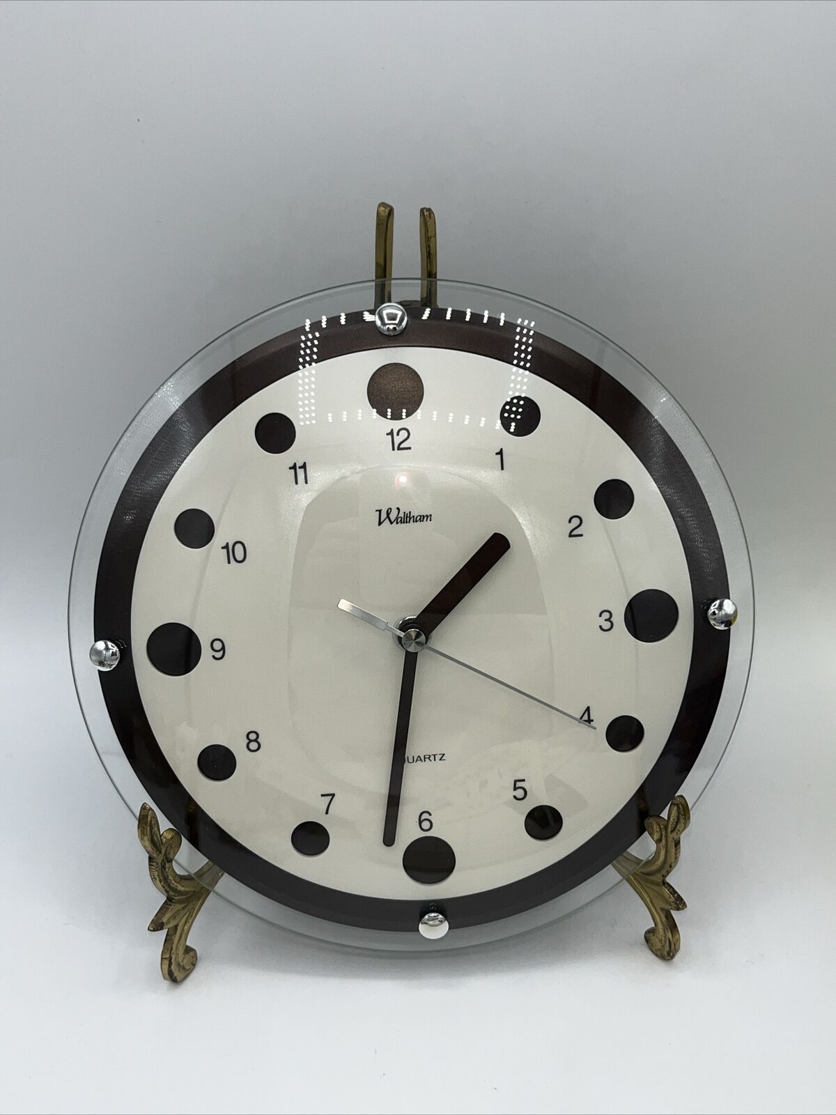 WALTHAM  8”  Glass Quartz  Vintage  Wall Clock