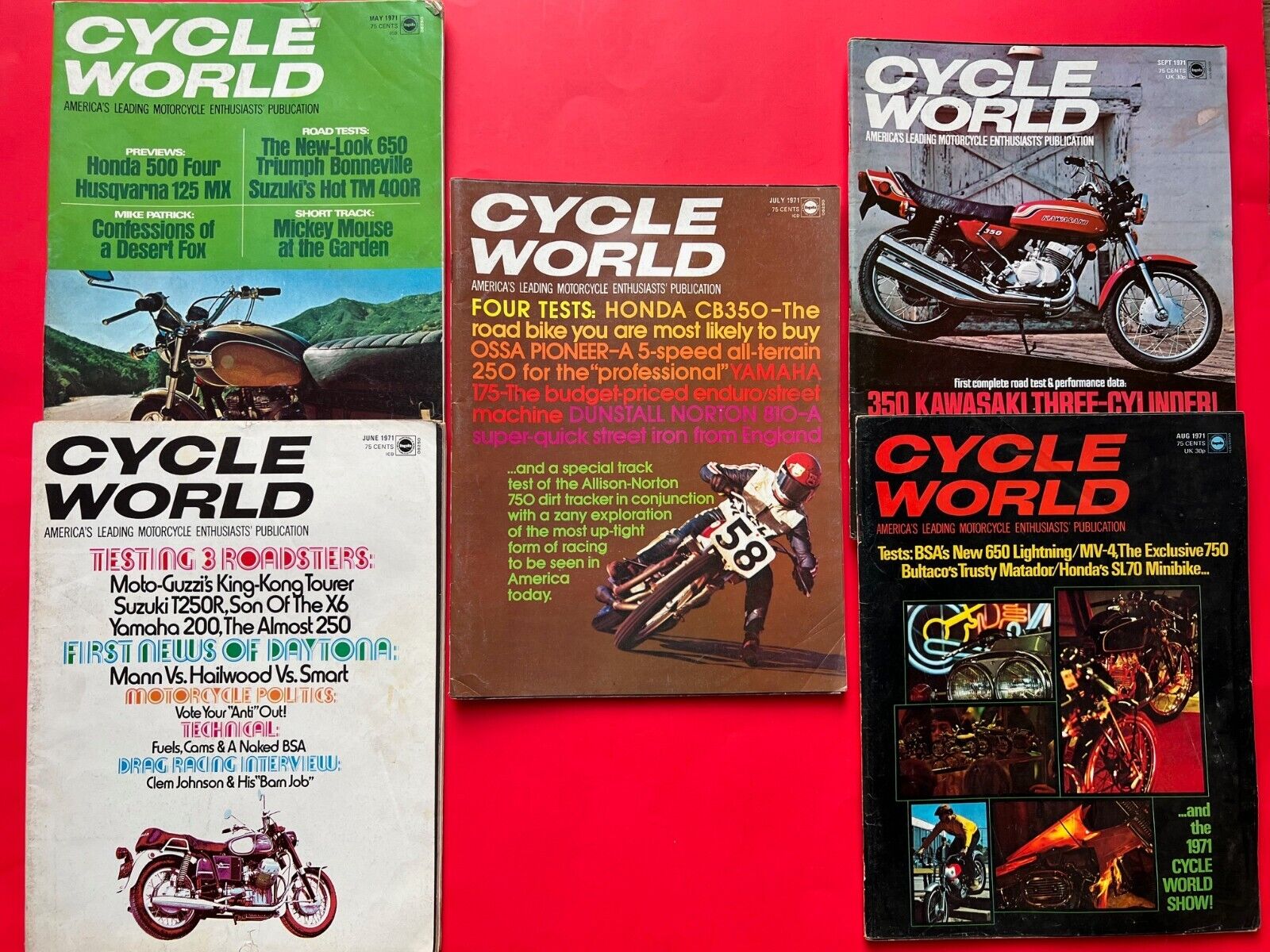 Cycle World Magazine Lot 1971 Five Issues Vintage Motorcycle Magazines