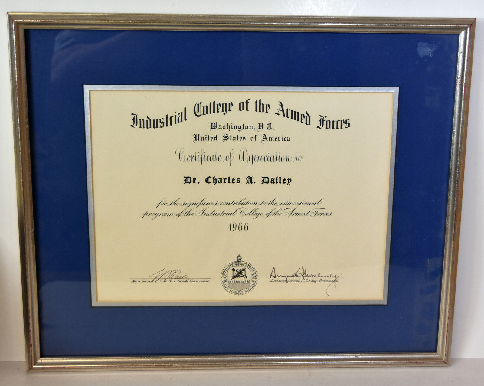 Vintage 1966 Diploma Industrial College Armed Forces Washington DC Certificate 