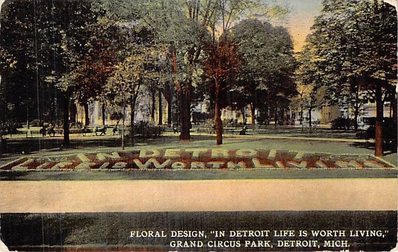 Postcard MI: Floral Design, Grand Circus Park, Detroit, Michigan, Posted 1911