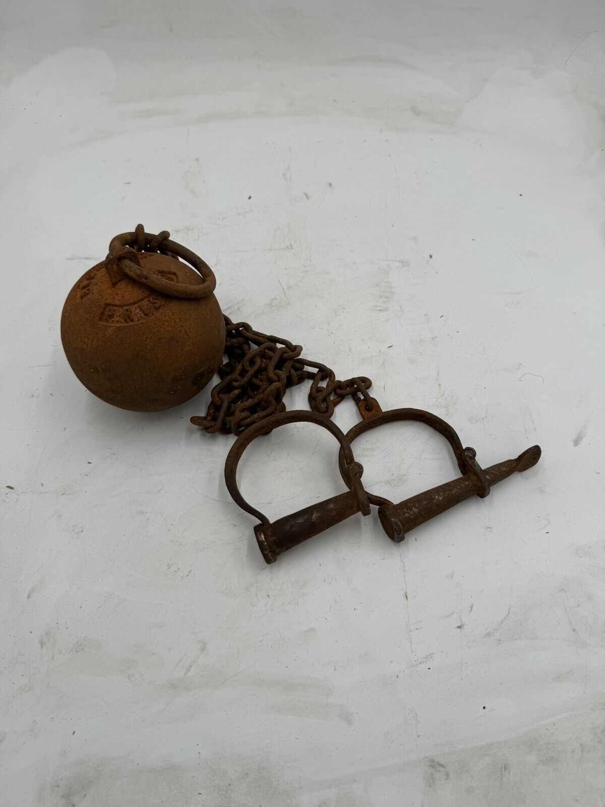 Alcatraz Ball & Chain Leg Irons Cuffs + Key San Francisco Prison Artifact