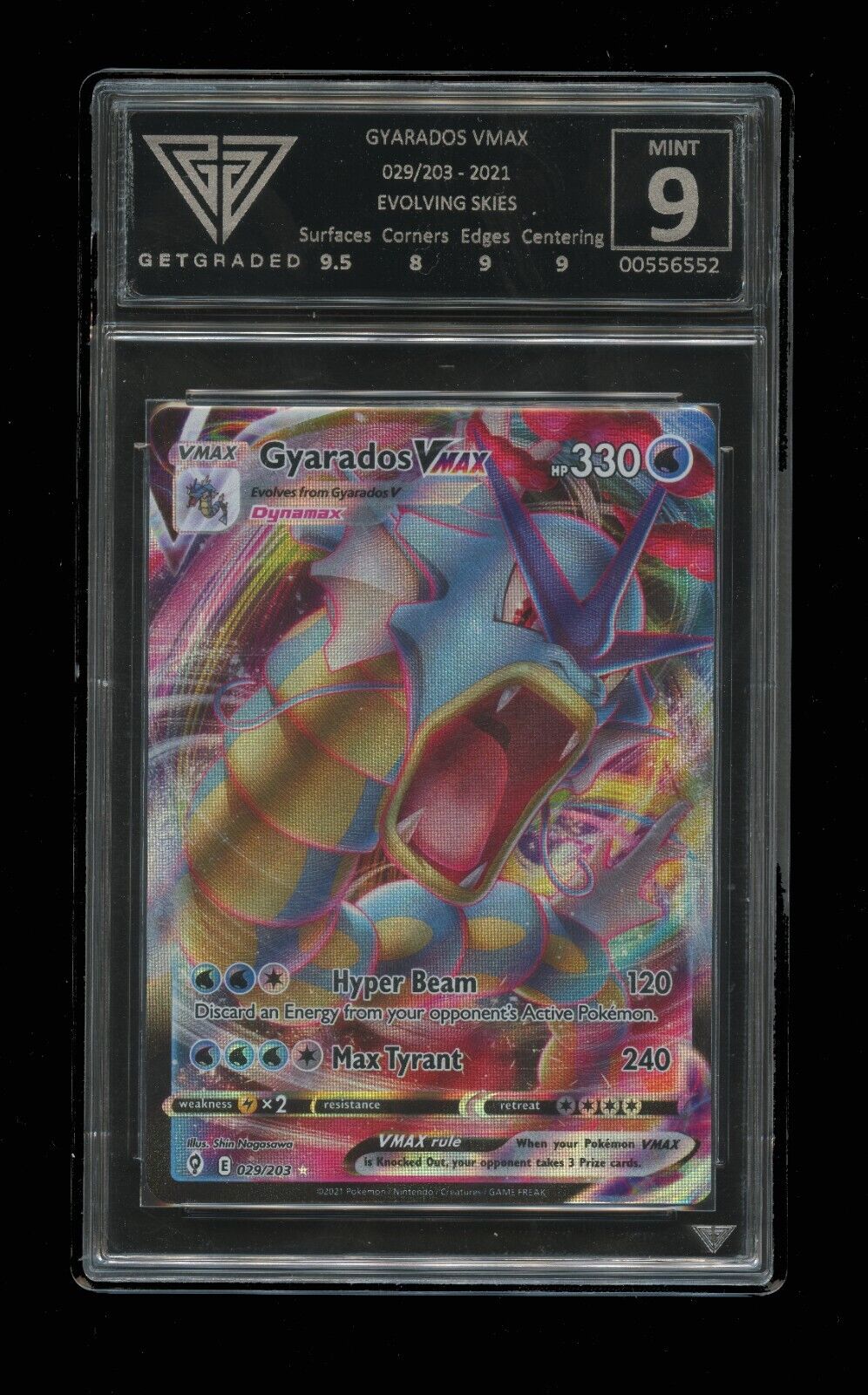 Pokémon TCG Gyarados VMAX Evolving Skies 029/203 Holo Ultra Rare Graded 9 ref258