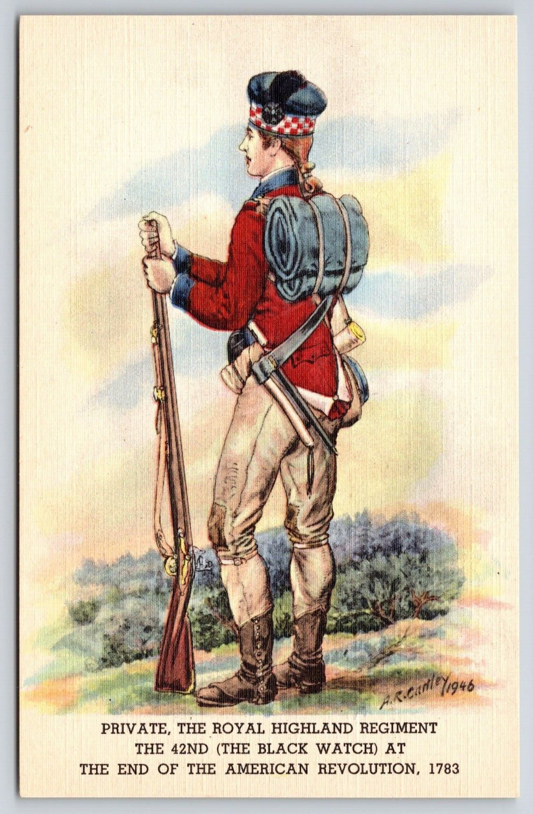 Private The Royal Highland Regiment The 42nd The Black Watch Postcard UNP Linen