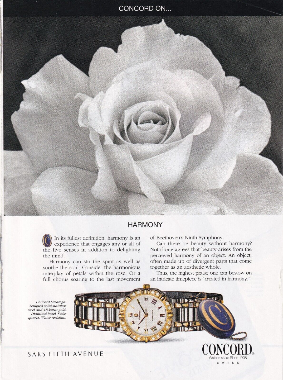 CONCORD SARATOGA WATCH Magazine Print Ad  VTG 1990S 1996